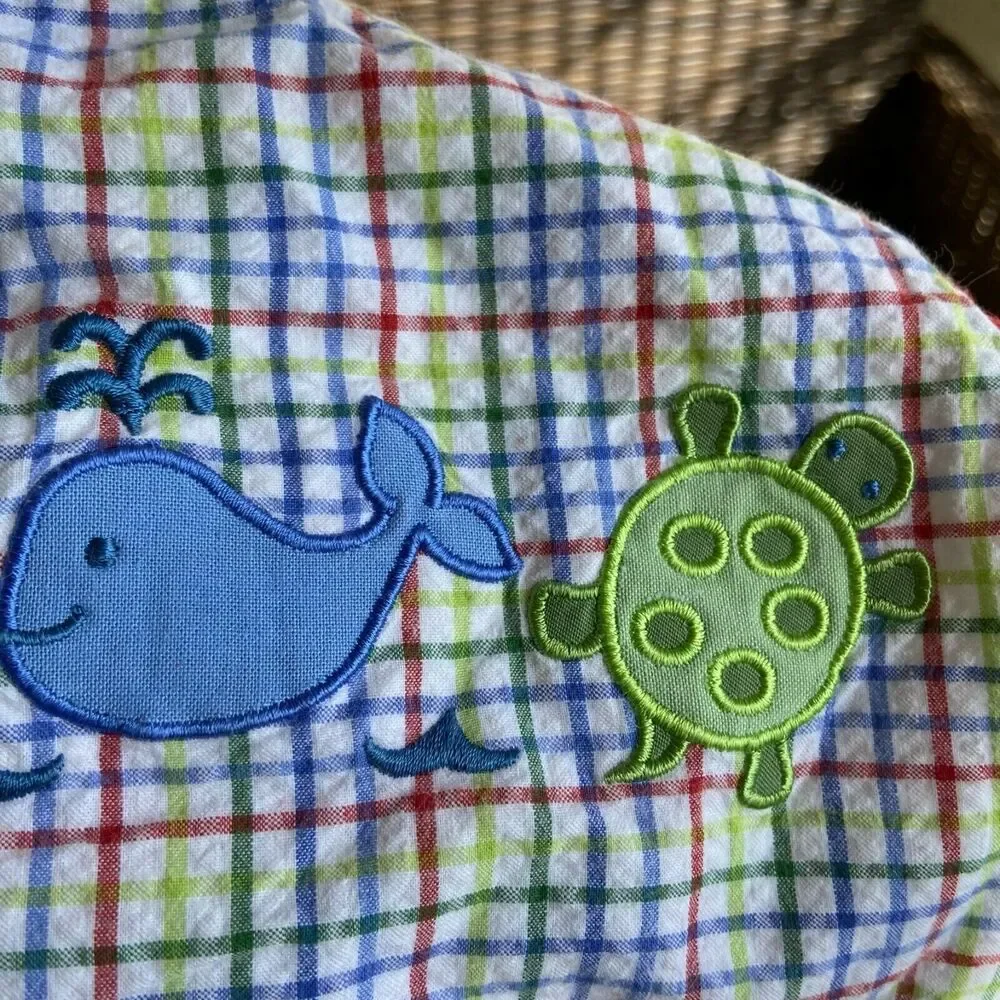 Glorimont Girls Dress Sz 4T Sleeveless Jumper Plaid Red Blue Green Sea Life Crab
